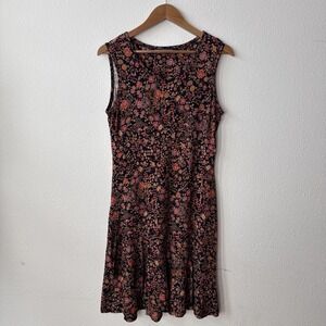 Peruvian Connection Ditsy Floral Sleeveless Dress Size Medium Black
